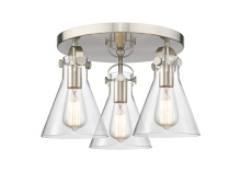 Innovations Lighting 410-3F-SN-G411-7CL - Newton Cone - 3 Light - 18 inch - Satin Nickel - Semi-Flush Mount
