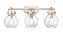 Innovations Lighting 411-3W-SN-G410-7CL - Newton Sphere - 3 Light - 27 inch - Satin Nickel - Bath Vanity Light