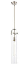 Innovations Lighting 413-1S-SN-4CL - Pilaster - 1 Light - 4 inch Glass - Brushed Satin Nickel - Stem hung - Mini Pendant