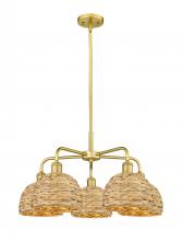 Innovations Lighting 516-5CR-SG-RBD-8-NAT - Woven Rattan - 5 Light - 27 inch - Satin Gold - Stem hung - Chandelier