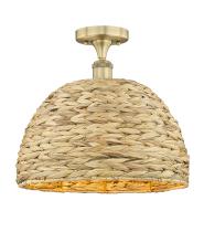 Innovations Lighting 616-1F-BB-RBD-16-NAT - Woven Rattan - 1 Light - 16 inch - Brushed Brass - Semi-Flush Mount