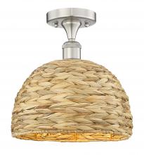 Innovations Lighting 616-1F-SN-RBD-12-NAT - Woven Rattan - 1 Light - 12 inch - Brushed Satin Nickel - Semi-Flush Mount