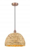 Innovations Lighting 616-1P-AC-RBD-16-NAT - Woven Rattan - 1 Light - 16 inch - Antique Copper - Cord hung - Mini Pendant