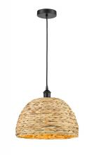 Innovations Lighting 616-1P-BK-RBD-16-NAT - Woven Rattan - 1 Light - 16 inch - Matte Black - Cord hung - Mini Pendant