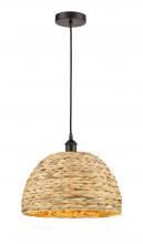 Innovations Lighting 616-1P-OB-RBD-16-NAT - Woven Rattan - 1 Light - 16 inch - Oil Rubbed Bronze - Cord hung - Mini Pendant