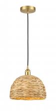 Innovations Lighting 616-1P-SG-RBD-12-NAT - Woven Rattan - 1 Light - 12 inch - Satin Gold - Cord hung - Mini Pendant