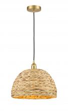 Innovations Lighting 616-1P-SG-RBD-16-NAT - Woven Rattan - 1 Light - 16 inch - Satin Gold - Cord hung - Mini Pendant