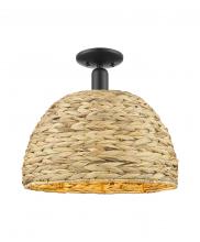 Innovations Lighting 716-1C-BK-RBD-16-NAT - Woven Rattan - 1 Light - 16 inch - Matte Black - Semi-Flush Mount
