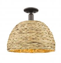 Innovations Lighting 716-1C-OB-RBD-16-NAT - Woven Rattan - 1 Light - 16 inch - Oil Rubbed Bronze - Semi-Flush Mount