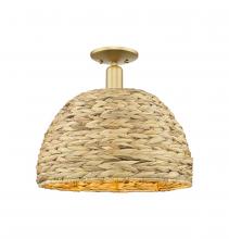Innovations Lighting 716-1C-SG-RBD-16-NAT - Woven Rattan - 1 Light - 16 inch - Satin Gold - Semi-Flush Mount