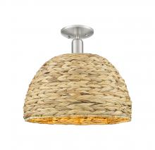 Innovations Lighting 716-1C-SN-RBD-16-NAT - Woven Rattan - 1 Light - 16 inch - Brushed Satin Nickel - Semi-Flush Mount
