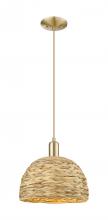 Innovations Lighting 716-1P-CB-RBD-12-NAT - Woven Rattan - 1 Light - 12 inch - Champagne Bronze - Cord hung - Mini Pendant
