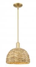 Innovations Lighting 716-1S-SG-RBD-12-NAT - Woven Rattan - 1 Light - 12 inch - Satin Gold - Stem hung - Mini Pendant