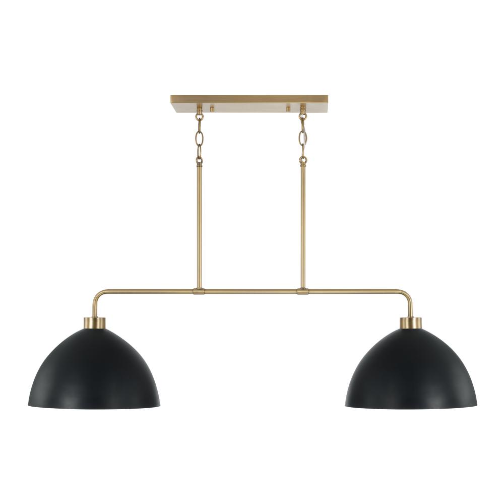 2-Light Linear Chandelier in Aged Brass and Black