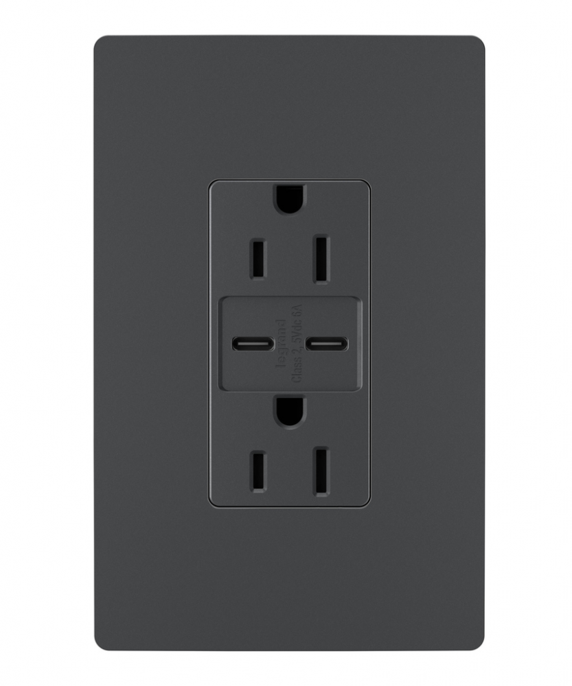 radiant 15A Tamper-Resistant Ultra-Fast USB Type C/C Outlet, Graphite