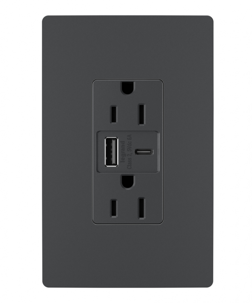 radiant 15A Tamper-Resistant Ultra-Fast USB Type A/C Outlet, Graphite
