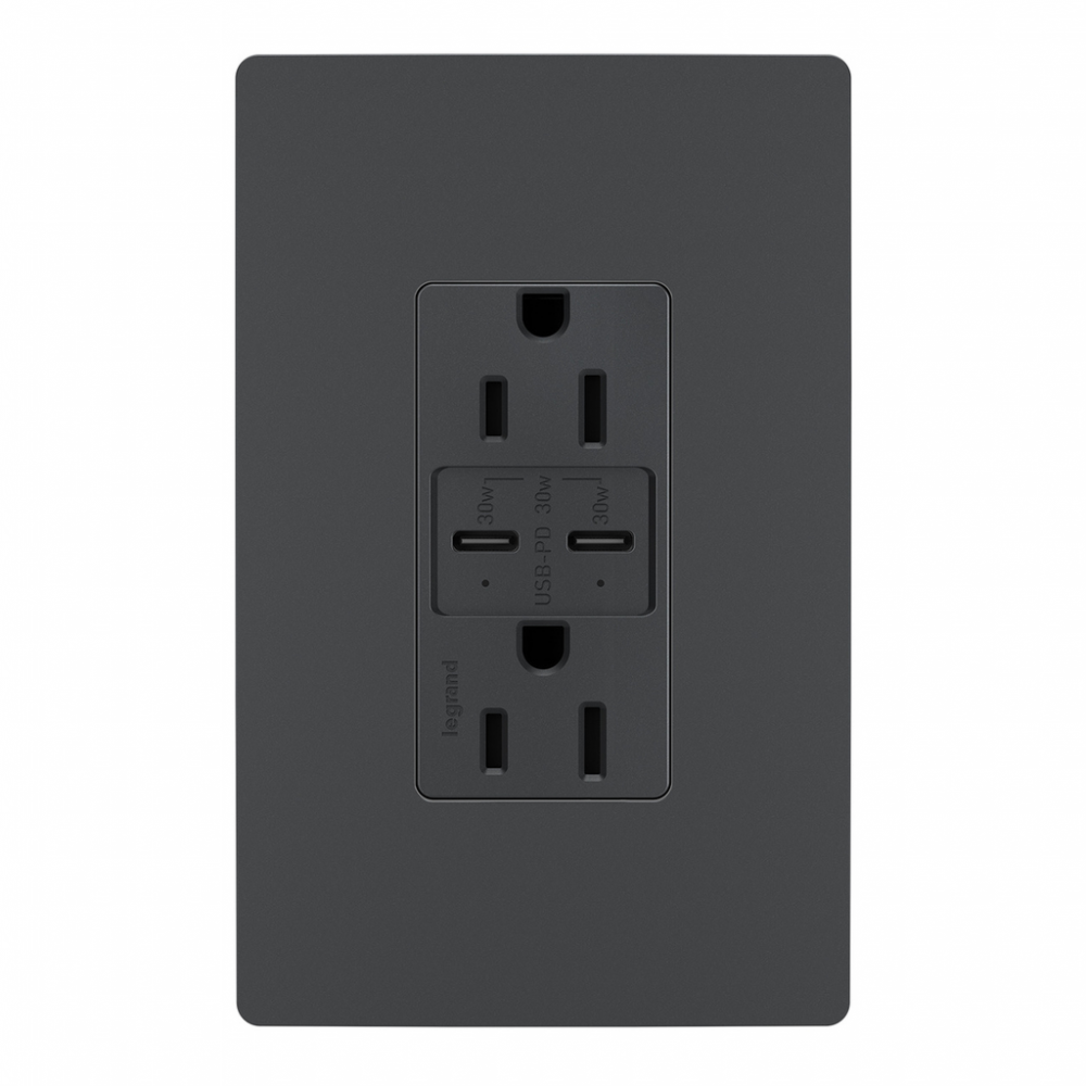 radiant 15A Tamper Resistant Ultra Fast PLUS Power Delivery USB Type C/C Outlet, Graphite (6 pack)