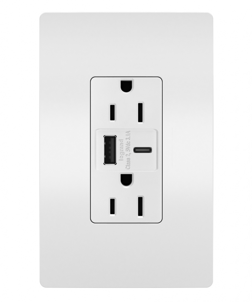 radiant 15A Tamper-Resistant USB Type A/C Outlet, White
