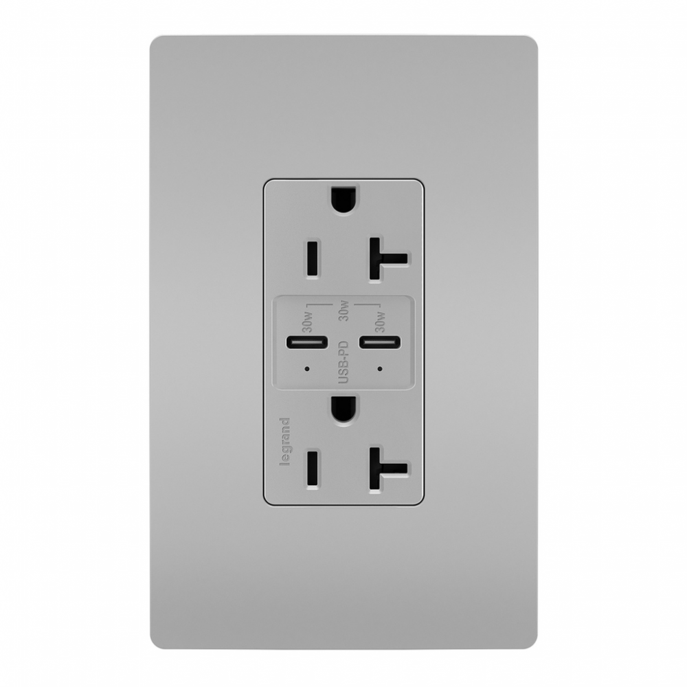 radiant 20A Tamper Resistant Ultra Fast PLUS Power Delivery USB Type C/C Outlet, Gray