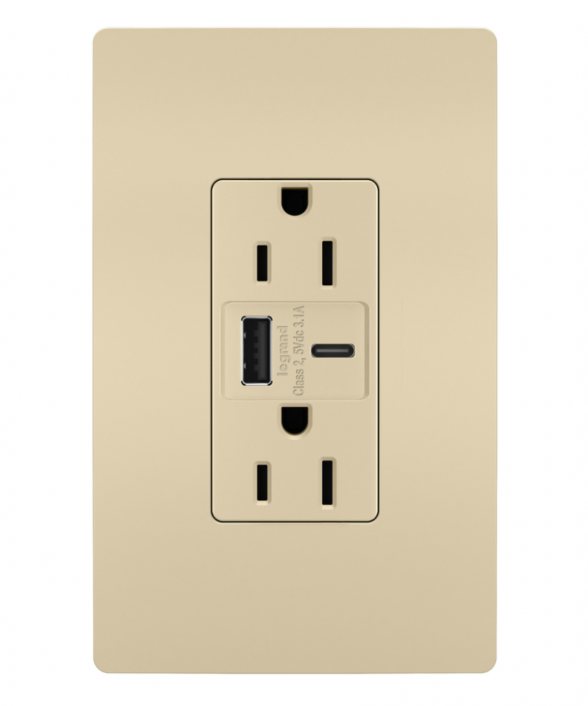 radiant 15A Tamper-Resistant USB Type A/C Outlet, Ivory
