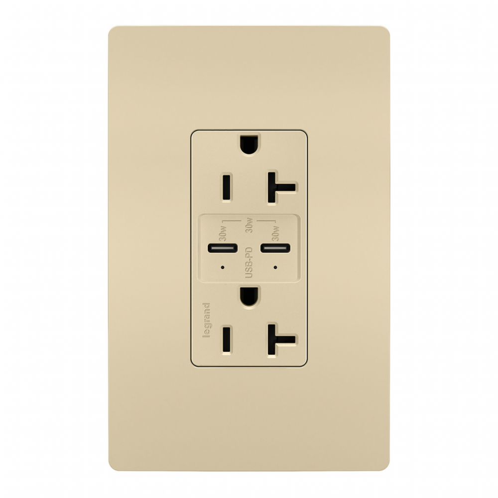 radiant 20A Tamper Resistant Ultra Fast PLUS Power Delivery USB Type C/C Outlet, Ivory