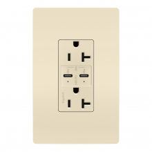 Legrand Radiant TR20USBPDLA - radiant 20A Tamper Resistant Ultra Fast PLUS Power Delivery USB Type C/C Outlet, Light Almond