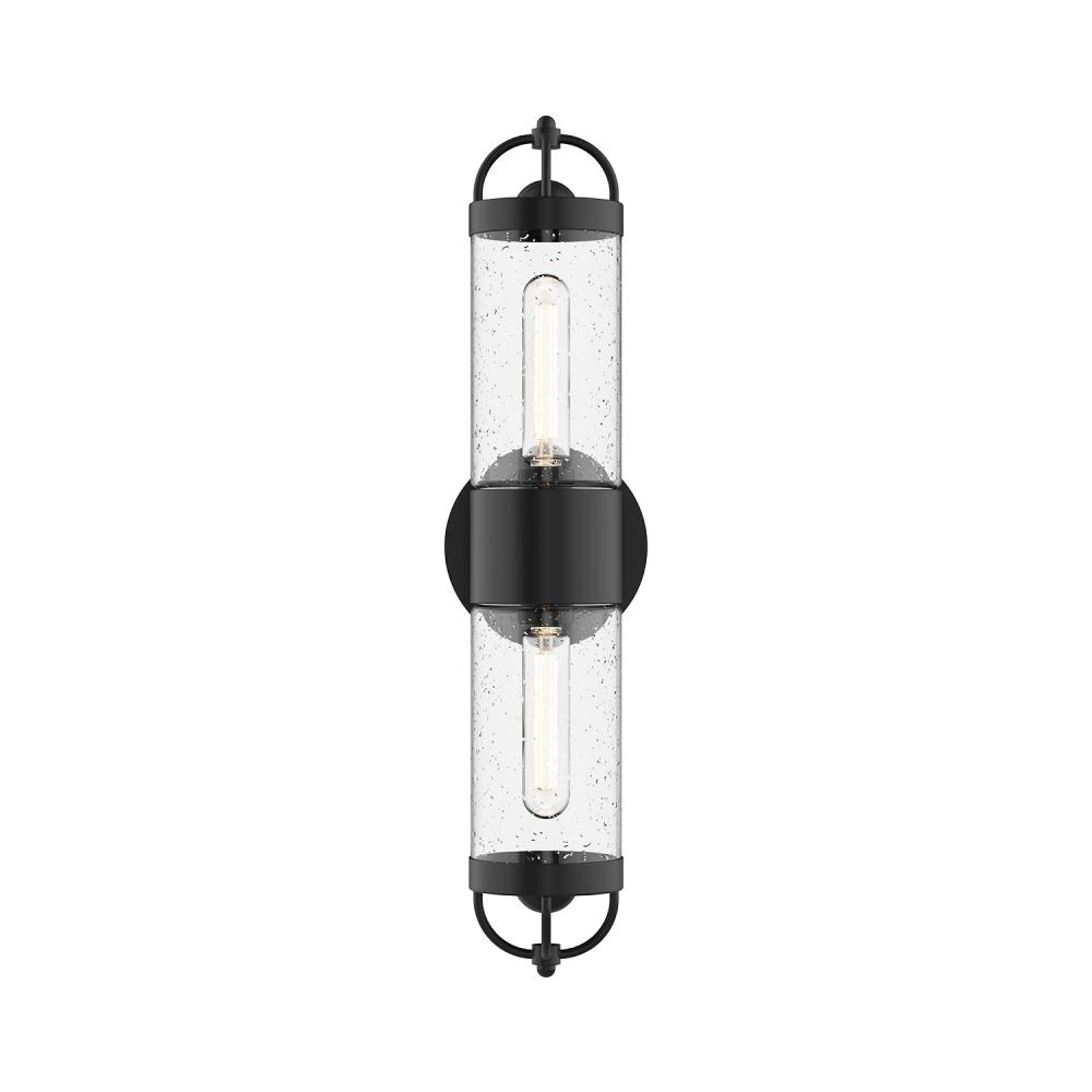 Lancaster 5-in Clear Bubble Glass/Textured Black 2 Lights Exterior Wall Sconce