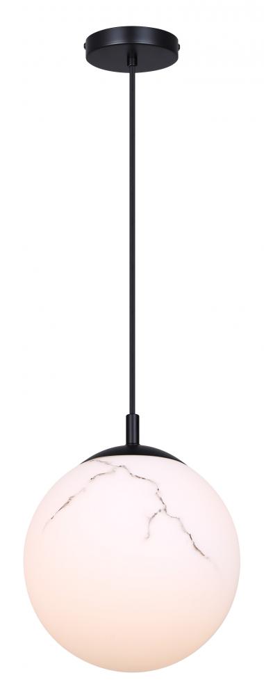 HALSEY 1 Light Black Transitional Cord Pendant with Grey Marbled Glass Shade