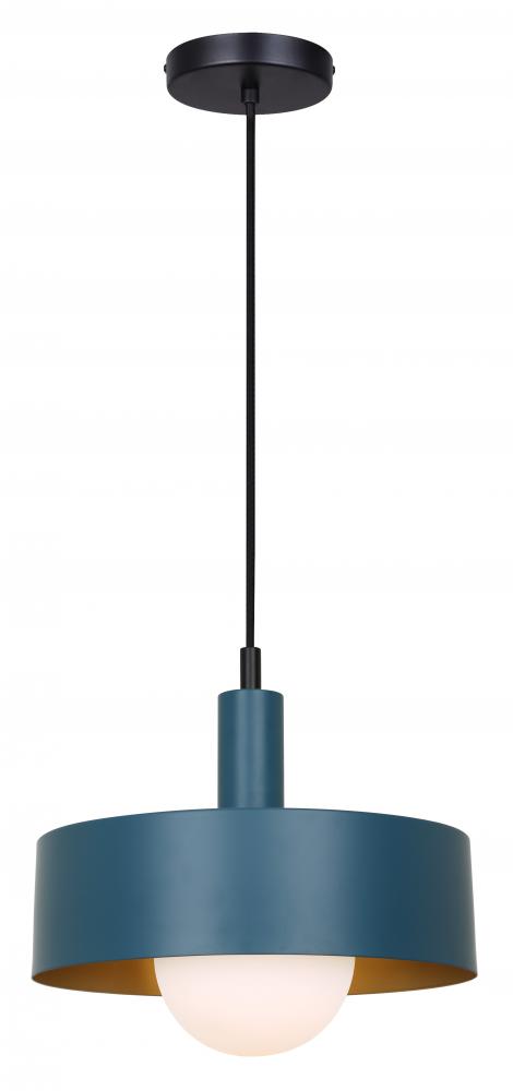DAYLON 60-Watt 1 Light Matte Blue and Black Pendant with Frosted Glass Shade for Living Areas