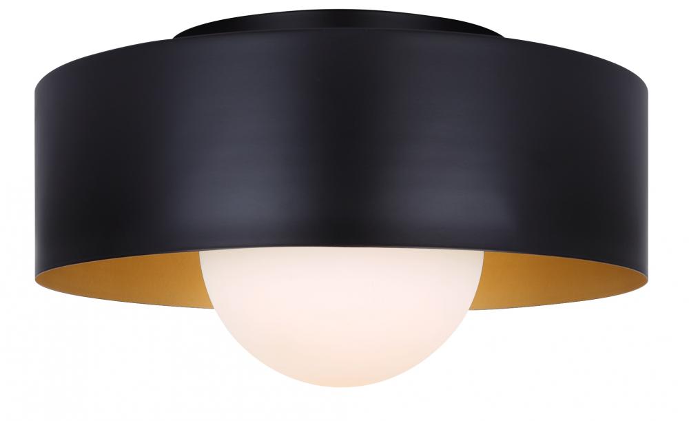 DAYLON 12.625 in. 1-Light 60-Watt Contemporary Black Flush Mount with Matte Black with Gold Metal