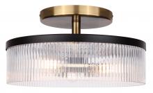 Canarm ISF1143A03BKG - JENNER 15 in. 3-Light Contemporary Matte Black and Gold Semi-Flush Mount with Clear Ribbed Glass