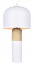Canarm ITL1152A18WHW - CALEB 19 in. Matte White & Faux Wood Table Lamp with Matte White Metal Shade and Line Switch