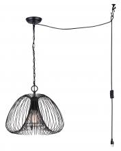 Canarm IPL2112B01BK - STOCKHOLM 60-Watt 1 Light Black Casual Swag Pendant with Black Metal Shade