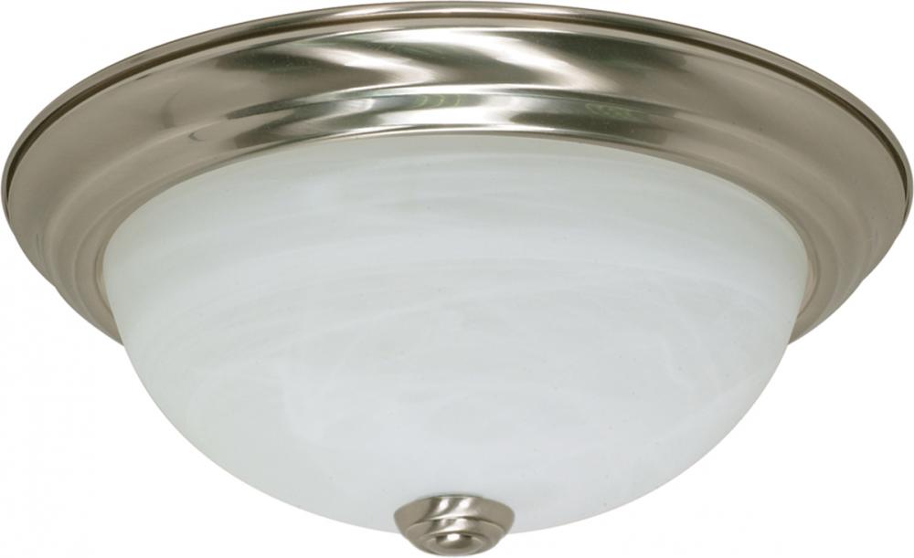 2 Light; 11 in.; Flush Mount; Alabaster Glass; Brushed Nickel Finish