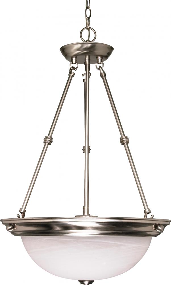 3 Light; 15 in.; Pendant; Alabaster Glass; Brushed Nickel Finish