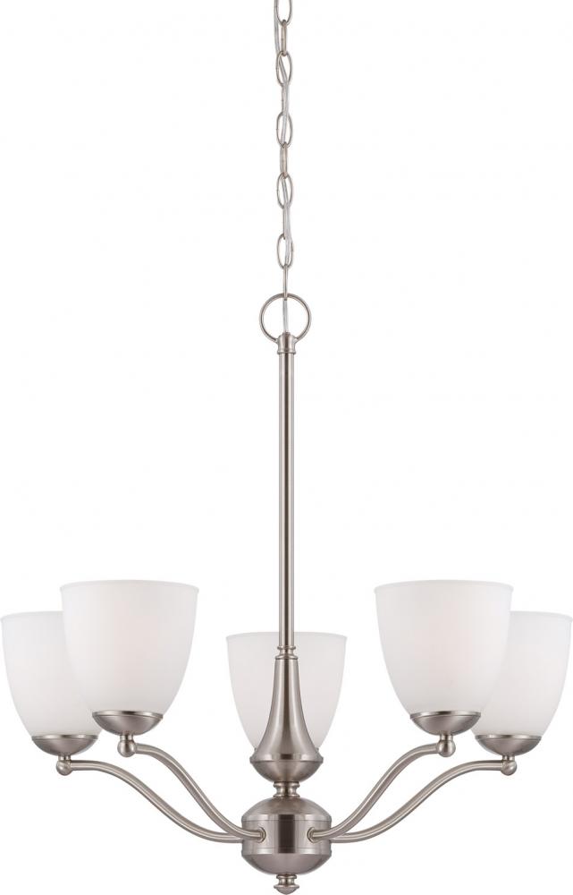 Patton - 5 Light Chandelier (Arms Up) with Frosted Glass - Brushed Nickel Finish