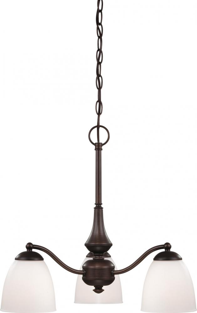 Patton - 3 Light Chandelier (Arms Down) with Frosted Glass - Prairie Bronze Finish