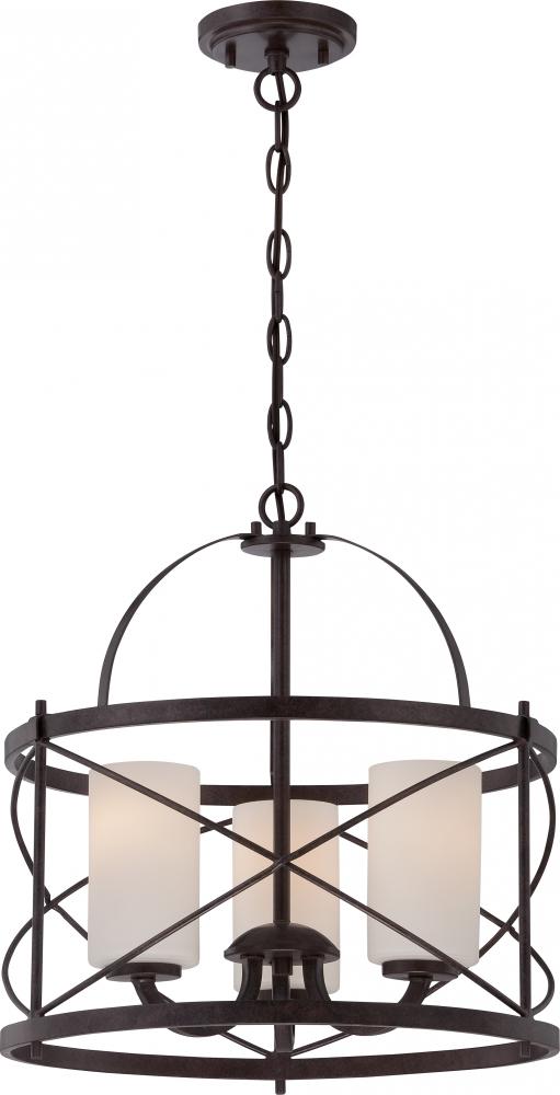 Ginger - 3 Light Pendant with Satin White Glass - Old Bronze Finish