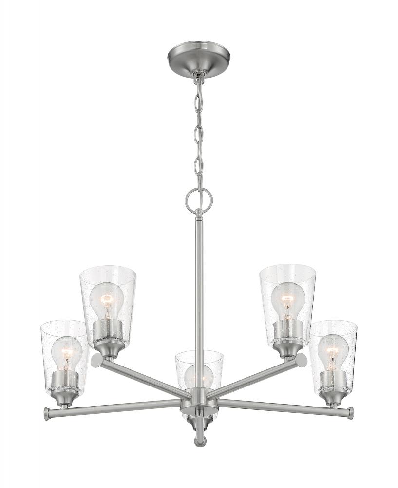 Bransel - 5 Light Chandelier with Seeded Glass - Brushed Nickel Finish