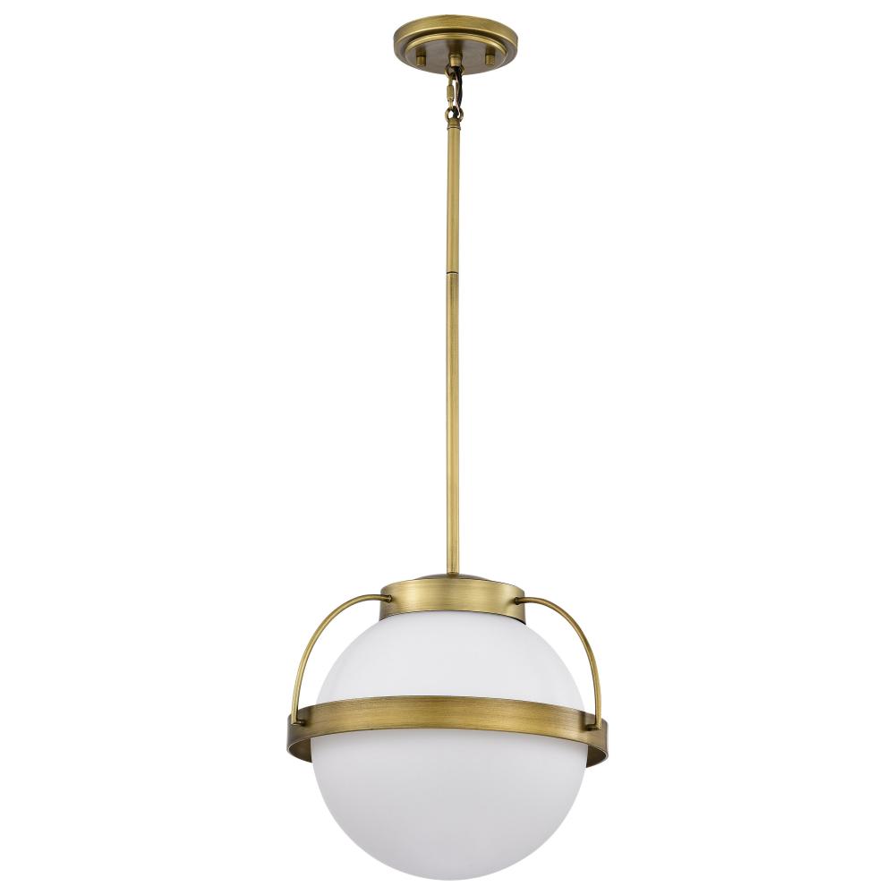 Lakeshore 1 Light Medium Pendant; Natural Brass Finish; White Opal Glass