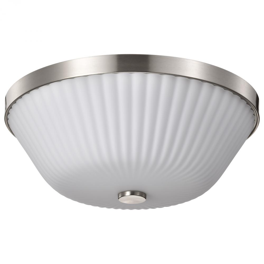 Royale; 3 Light Flush Mount; Brushed Nickel Finish; Ribbed White Glass