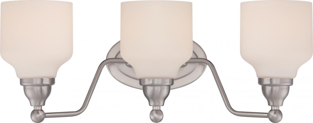 Kirk - 3 Light Vanity Fixture with Satin White Glass - LED Omni Included